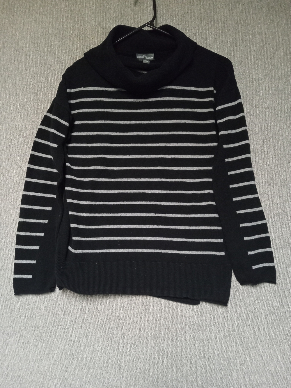 Market & Spruce Black Sweater with White Stripe Cowl Neck